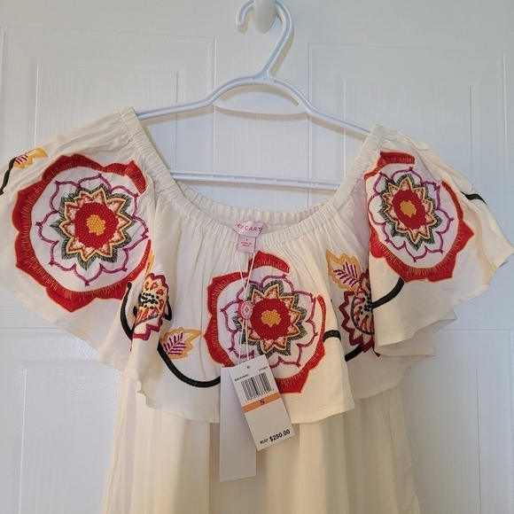 Red Carter NWT ADELAIDE FLORAL EMBROIDERED OFF THE SHOULDER MINI SUNDRESS Size S - Picture 12 of 15